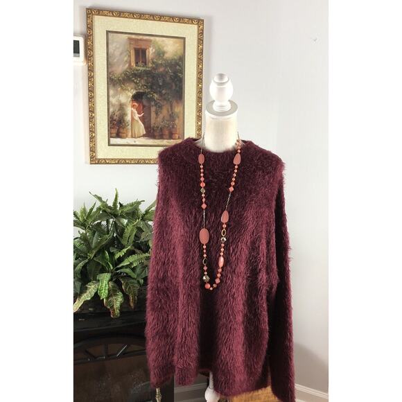 A New Day Women’s Dark Pink/Purple Fuzzy Sweater Long Boat Neck 2X Pullover - Picture 4 of 16